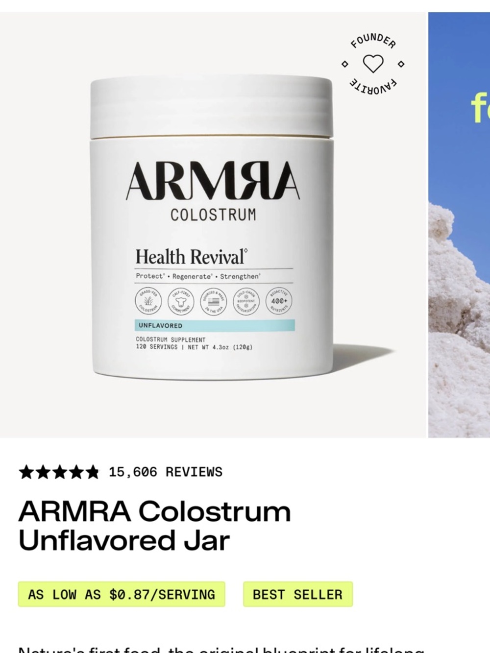 ARMRA Colostrum Health Revival Unflavored - NIB